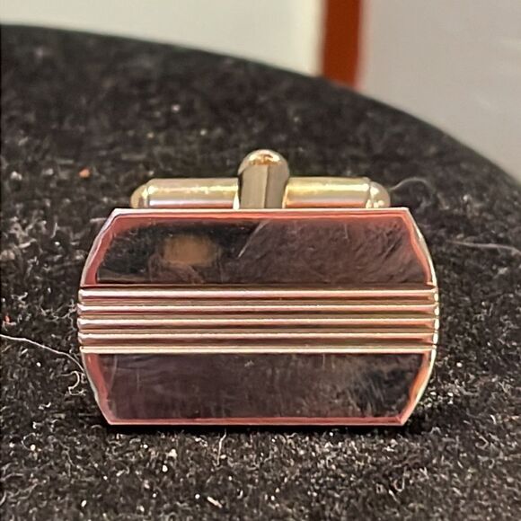 Vtg Art Deco 10kt gold plated diamond etched engravable bullet back cufflinks - Picture 7 of 14